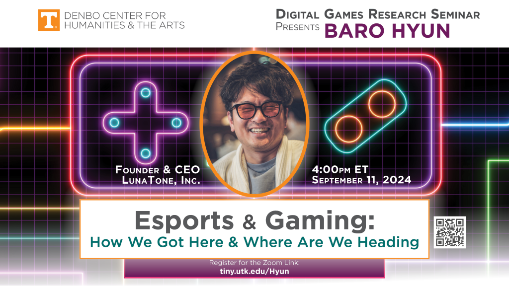 LunaTone invited to speak at the Digital Games Research Seminar hosted by the Denbo Center for Humanities & The Arts at the University of Tennessee, Knoxville / LunaToneがテネシー大学ノックスビル校 デンボセンター主催のデジタルゲーム研究セミナーに招待されました